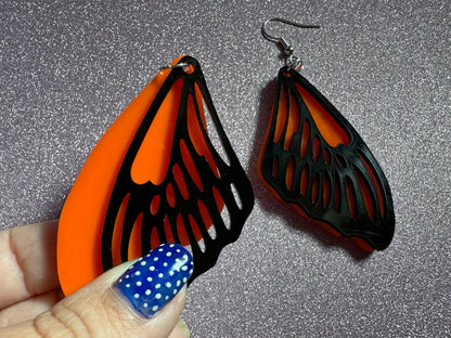 Butterfly Wing Earrings: Laser Cut Acrylic Butterflies, Summer, Monarch, Insects, Bugs, Orange Wings, Best Gifts for Her/Him/Them