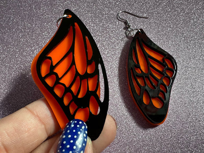 Butterfly Wing Earrings: Laser Cut Acrylic Butterflies, Summer, Monarch, Insects, Bugs, Orange Wings, Best Gifts for Her/Him/Them