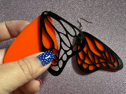 Butterfly Wing Earrings: Laser Cut Acrylic Butterflies, Summer, Monarch, Insects, Bugs, Orange Wings, Best Gifts for Her/Him/Them