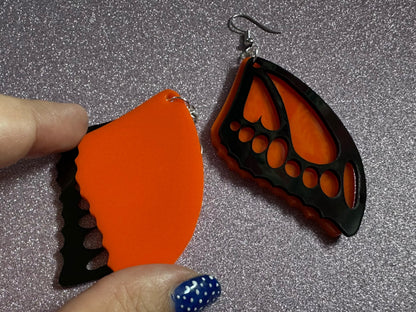 Butterfly Wing Earrings: Laser Cut Acrylic Butterflies, Summer, Monarch, Insects, Bugs, Orange Wings, Best Gifts for Her/Him/Them