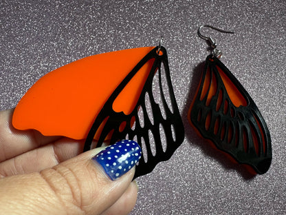 Butterfly Wing Earrings: Laser Cut Acrylic Butterflies, Summer, Monarch, Insects, Bugs, Orange Wings, Best Gifts for Her/Him/Them