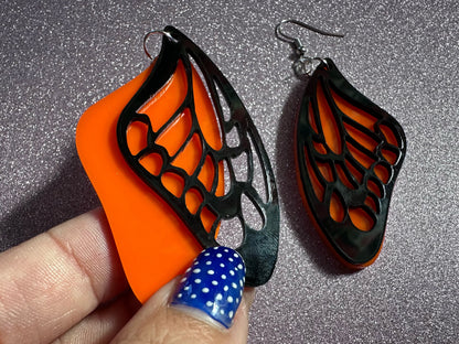 Butterfly Wing Earrings: Laser Cut Acrylic Butterflies, Summer, Monarch, Insects, Bugs, Orange Wings, Best Gifts for Her/Him/Them
