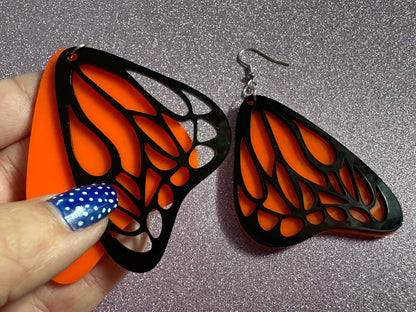 Butterfly Wing Earrings: Laser Cut Acrylic Butterflies, Summer, Monarch, Insects, Bugs, Orange Wings, Best Gifts for Her/Him/Them