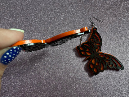 Butterfly Wing Earrings: Laser Cut Acrylic Butterflies, Summer, Monarch, Insects, Bugs, Orange Wings, Best Gifts for Her/Him/Them