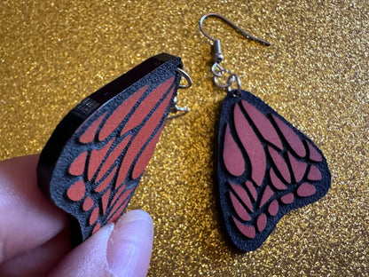 Butterfly Wing Earrings: Laser Cut Acrylic Butterflies, Summer, Monarch, Insects, Bugs, Orange Wings, Best Gifts for Her/Him/Them