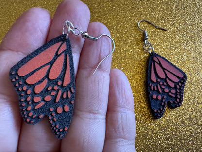 Butterfly Wing Earrings: Laser Cut Acrylic Butterflies, Summer, Monarch, Insects, Bugs, Orange Wings, Best Gifts for Her/Him/Them
