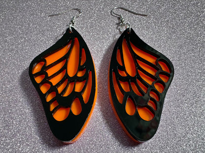 Butterfly Wing Earrings: Laser Cut Acrylic Butterflies, Summer, Monarch, Insects, Bugs, Orange Wings, Best Gifts for Her/Him/Them