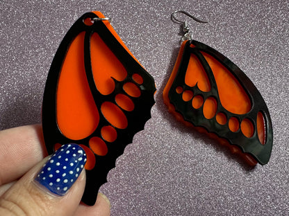 Butterfly Wing Earrings: Laser Cut Acrylic Butterflies, Summer, Monarch, Insects, Bugs, Orange Wings, Best Gifts for Her/Him/Them