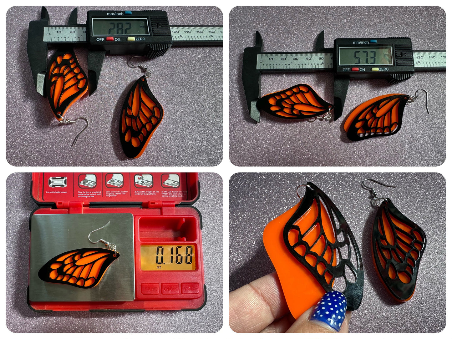 Butterfly Wing Earrings: Laser Cut Acrylic Butterflies, Summer, Monarch, Insects, Bugs, Orange Wings, Best Gifts for Her/Him/Them