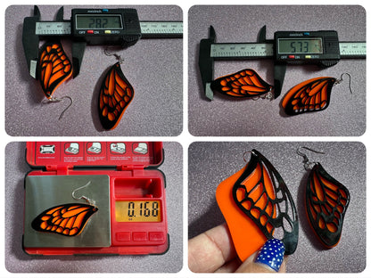Butterfly Wing Earrings: Laser Cut Acrylic Butterflies, Summer, Monarch, Insects, Bugs, Orange Wings, Best Gifts for Her/Him/Them