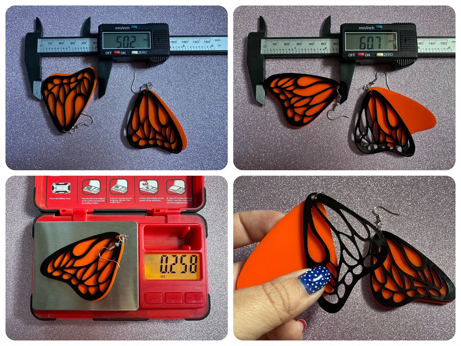 Butterfly Wing Earrings: Laser Cut Acrylic Butterflies, Summer, Monarch, Insects, Bugs, Orange Wings, Best Gifts for Her/Him/Them