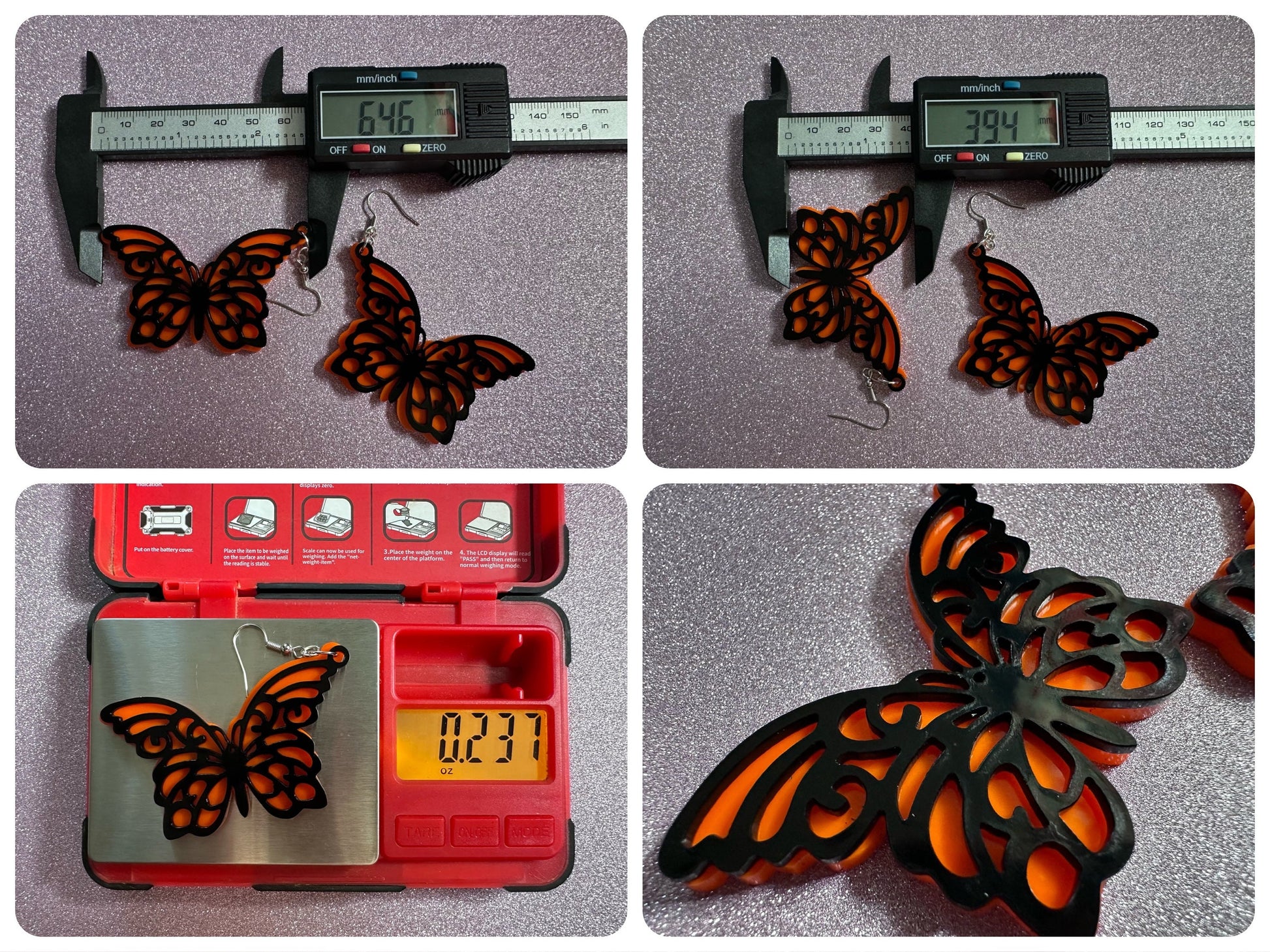 Butterfly Wing Earrings: Laser Cut Acrylic Butterflies, Summer, Monarch, Insects, Bugs, Orange Wings, Best Gifts for Her/Him/Them