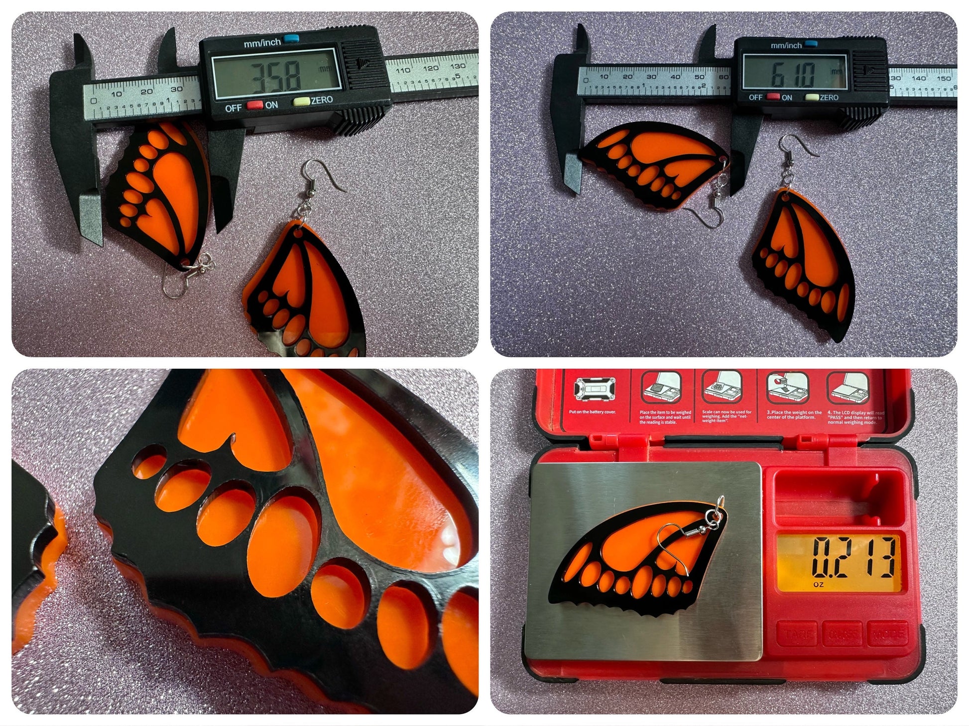 Butterfly Wing Earrings: Laser Cut Acrylic Butterflies, Summer, Monarch, Insects, Bugs, Orange Wings, Best Gifts for Her/Him/Them