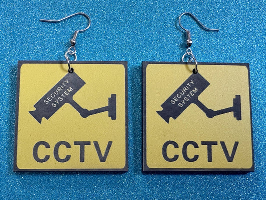 CCTV Sign Earrings: Laser Cut Acrylic Security Sign, Security Camera, Spy, Video Surveillance, Security, Video, Best Gifts for Her/Him/Them