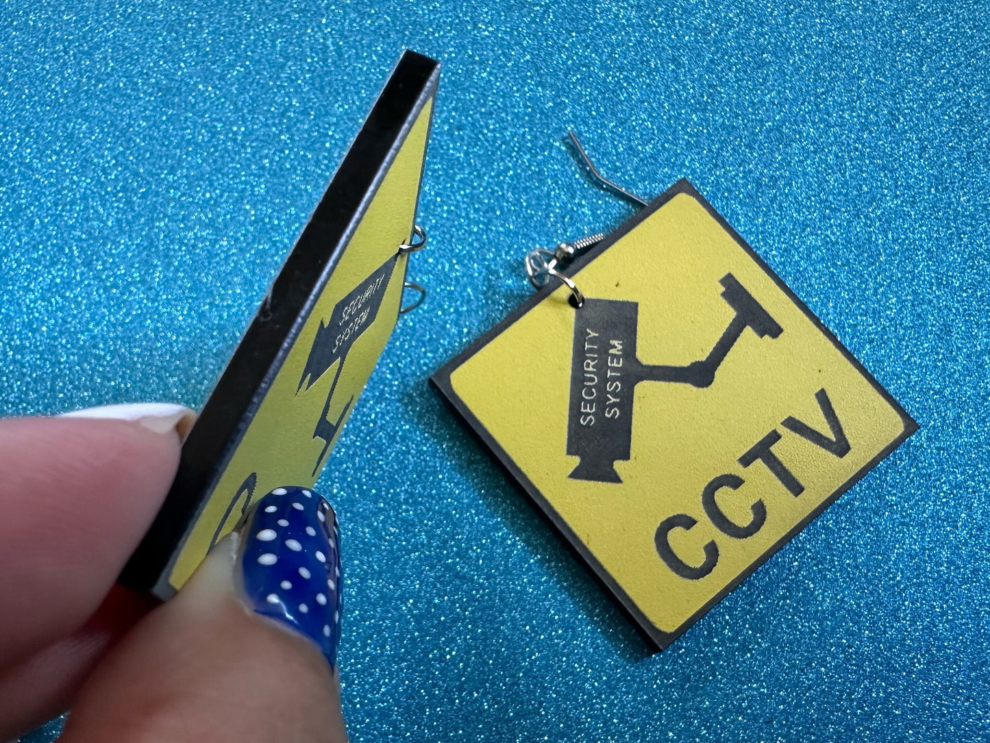 CCTV Sign Earrings: Laser Cut Acrylic Security Sign, Security Camera, Spy, Video Surveillance, Security, Video, Best Gifts for Her/Him/Them