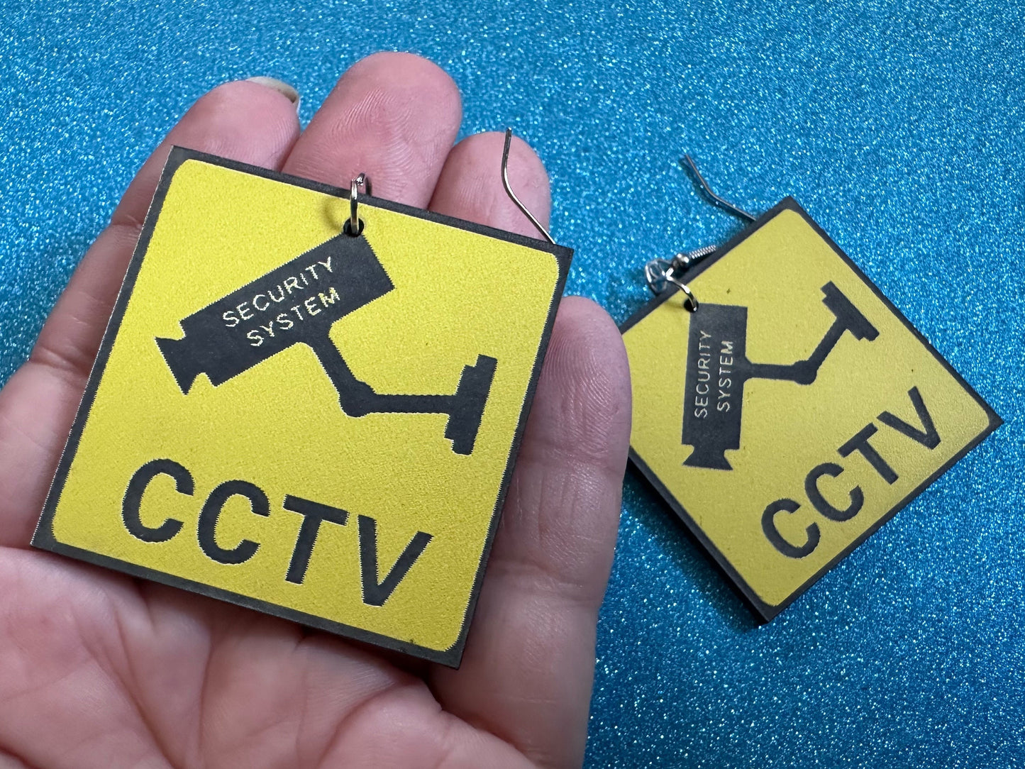 CCTV Sign Earrings: Laser Cut Acrylic Security Sign, Security Camera, Spy, Video Surveillance, Security, Video, Best Gifts for Her/Him/Them