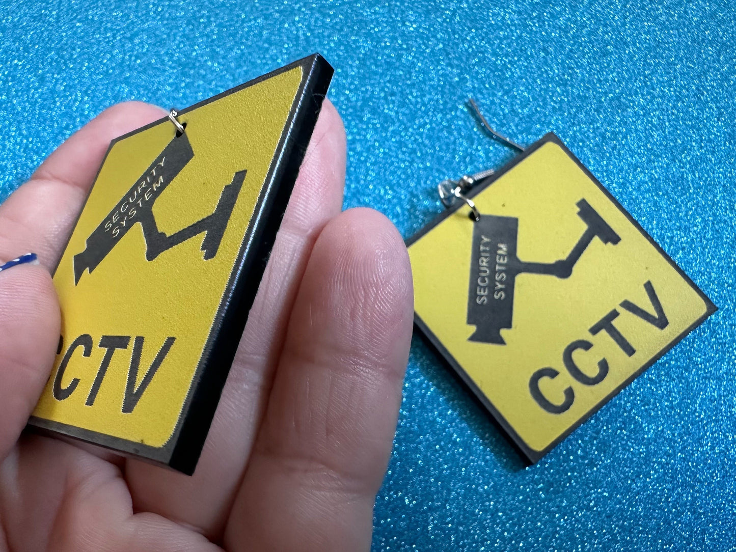 CCTV Sign Earrings: Laser Cut Acrylic Security Sign, Security Camera, Spy, Video Surveillance, Security, Video, Best Gifts for Her/Him/Them