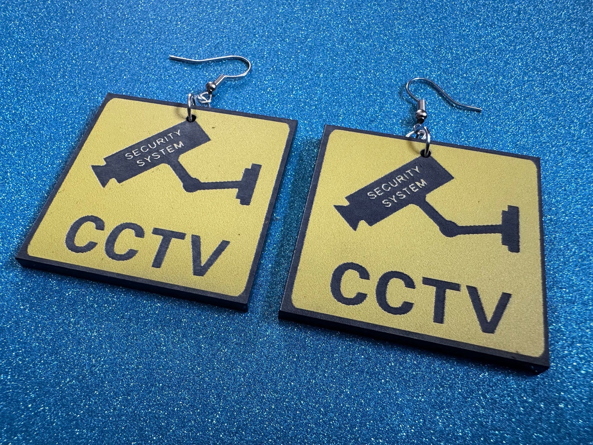 CCTV Sign Earrings: Laser Cut Acrylic Security Sign, Security Camera, Spy, Video Surveillance, Security, Video, Best Gifts for Her/Him/Them