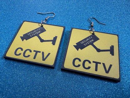 CCTV Sign Earrings: Laser Cut Acrylic Security Sign, Security Camera, Spy, Video Surveillance, Security, Video, Best Gifts for Her/Him/Them