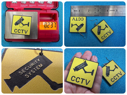 CCTV Sign Earrings: Laser Cut Acrylic Security Sign, Security Camera, Spy, Video Surveillance, Security, Video, Best Gifts for Her/Him/Them