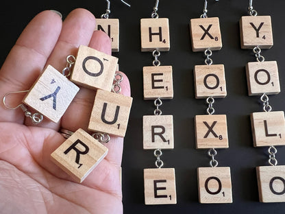 CLEARANCE - Custom Text Earrings: Scrabble Letters, Words, Names, Teacher Gift, Anniversary, Best Gifts for Her/Him/Them