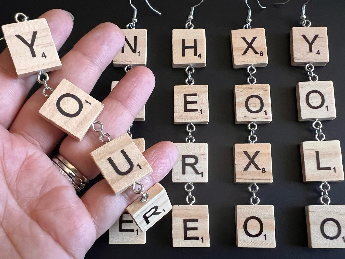 CLEARANCE - Custom Text Earrings: Scrabble Letters, Words, Names, Teacher Gift, Anniversary, Best Gifts for Her/Him/Them
