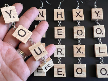 CLEARANCE - Custom Text Earrings: Scrabble Letters, Words, Names, Teacher Gift, Anniversary, Best Gifts for Her/Him/Them
