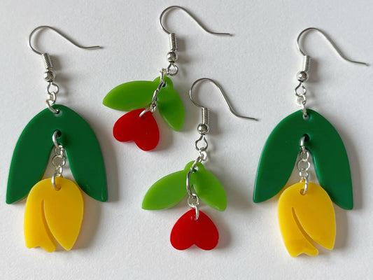 CLEARANCE - Flower Earrings: Flowers, Tulips, Plants, Floral, Botany, Gardening, Bouquet, Green Earrings, Best Gifts for Her/Him/Them