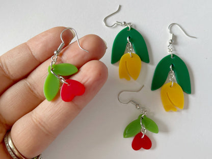 CLEARANCE - Flower Earrings: Flowers, Tulips, Plants, Floral, Botany, Gardening, Bouquet, Green Earrings, Best Gifts for Her/Him/Them