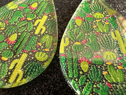 Cactus Earrings: Laser Cut Acrylic Cacti, Green Earrings, Plants, Tropical, Cactuses, Desert, Floral, Gardening, Best Gifts for Her/Him/Them