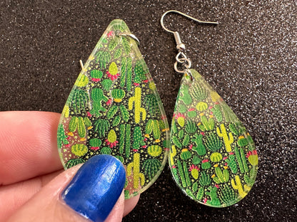 Cactus Earrings: Laser Cut Acrylic Cacti, Green Earrings, Plants, Tropical, Cactuses, Desert, Floral, Gardening, Best Gifts for Her/Him/Them