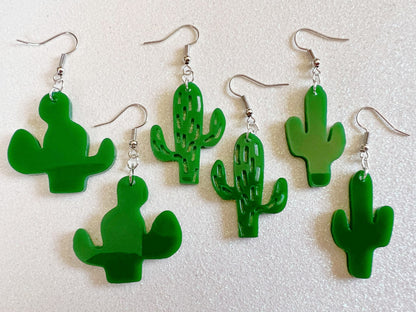 Cactus Earrings: Laser Cut Acrylic Palm Cacti, Green Earrings, Plants, Tropical, Best Gifts for Her/Him/Them