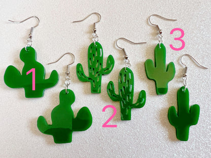 Cactus Earrings: Laser Cut Acrylic Palm Cacti, Green Earrings, Plants, Tropical, Best Gifts for Her/Him/Them