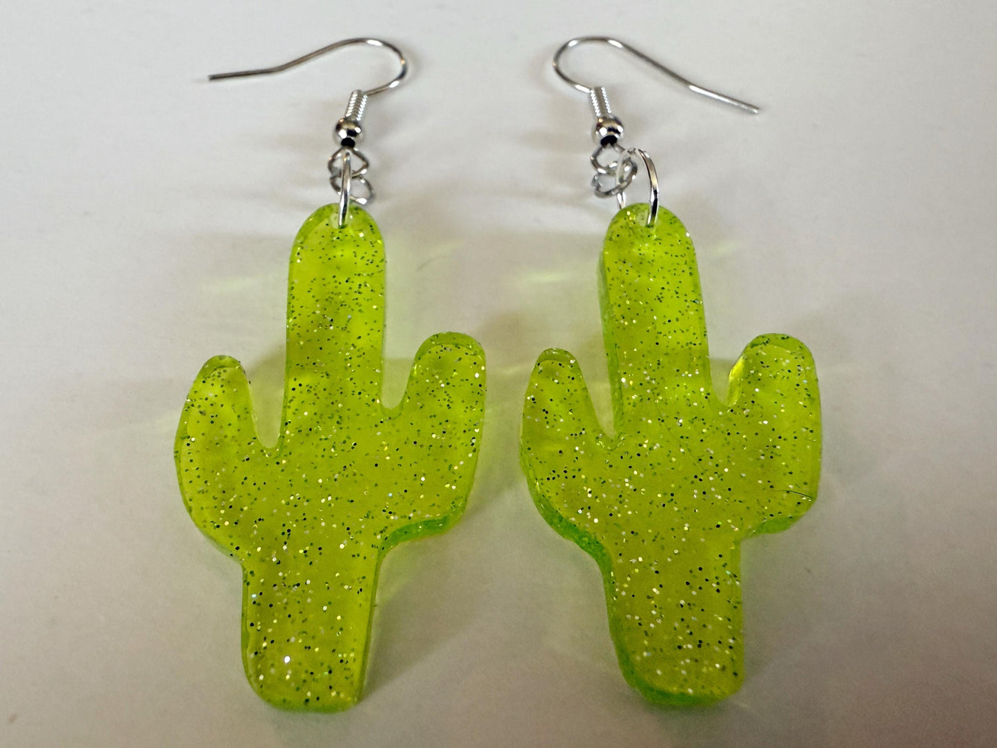 Cactus Earrings: Laser Cut Acrylic Palm Cacti, Sparkly Green Earrings, Plants, Tropical, Spiky Cactuses, Shiny, Best Gifts for Her/Him/Them