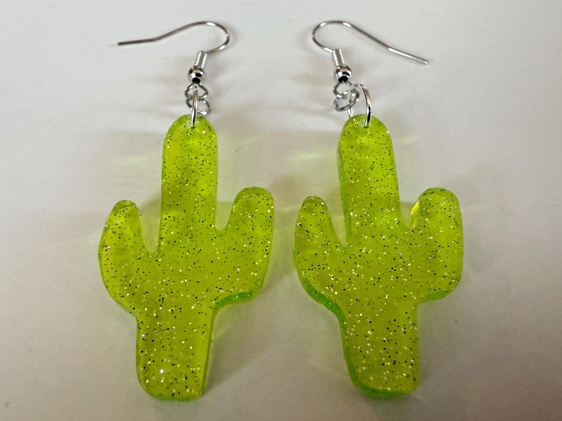 Cactus Earrings: Laser Cut Acrylic Palm Cacti, Sparkly Green Earrings, Plants, Tropical, Spiky Cactuses, Shiny, Best Gifts for Her/Him/Them