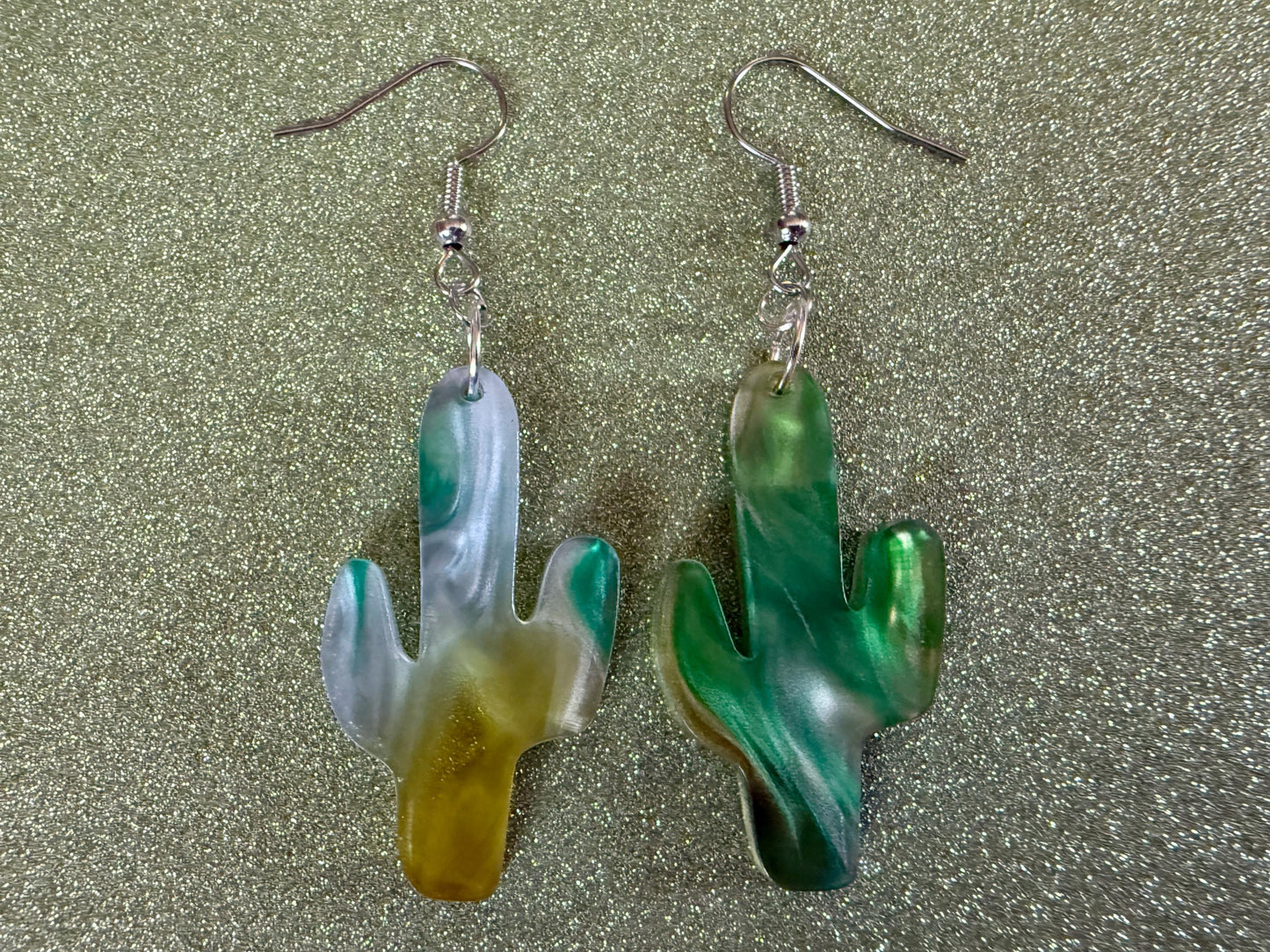 Cactus Earrings: Laser Cut Acrylic Palm Cacti, Sparkly Green Earrings, Plants, Tropical, Spiky Cactuses, Shiny, Best Gifts for Her/Him/Them