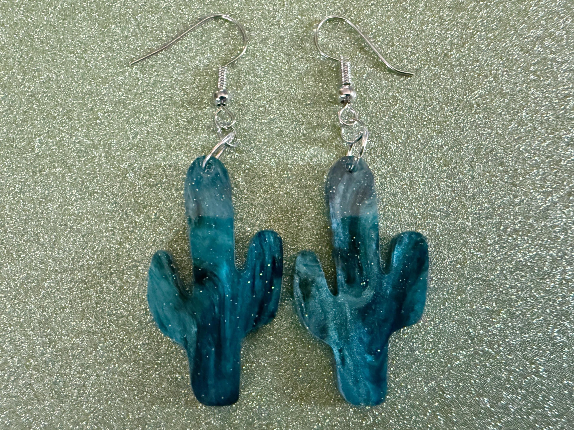 Cactus Earrings: Laser Cut Acrylic Palm Cacti, Sparkly Green Earrings, Plants, Tropical, Spiky Cactuses, Shiny, Best Gifts for Her/Him/Them