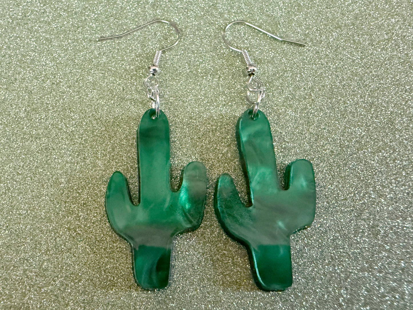 Cactus Earrings: Laser Cut Acrylic Palm Cacti, Sparkly Green Earrings, Plants, Tropical, Spiky Cactuses, Shiny, Best Gifts for Her/Him/Them