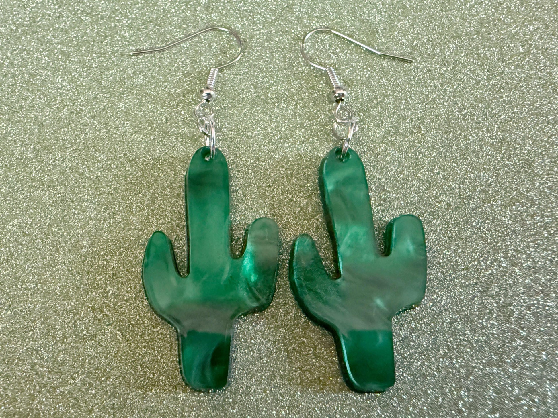 Cactus Earrings: Laser Cut Acrylic Palm Cacti, Sparkly Green Earrings, Plants, Tropical, Spiky Cactuses, Shiny, Best Gifts for Her/Him/Them