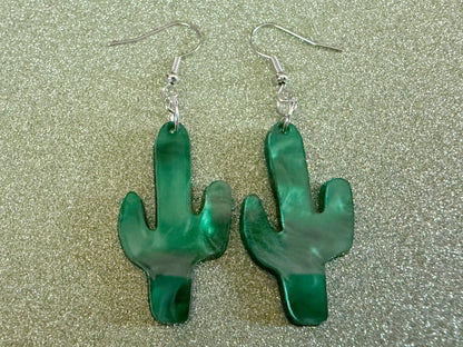 Cactus Earrings: Laser Cut Acrylic Palm Cacti, Sparkly Green Earrings, Plants, Tropical, Spiky Cactuses, Shiny, Best Gifts for Her/Him/Them