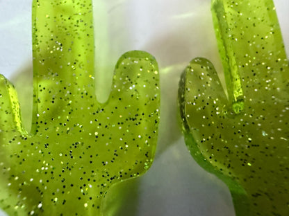 Cactus Earrings: Laser Cut Acrylic Palm Cacti, Sparkly Green Earrings, Plants, Tropical, Spiky Cactuses, Shiny, Best Gifts for Her/Him/Them