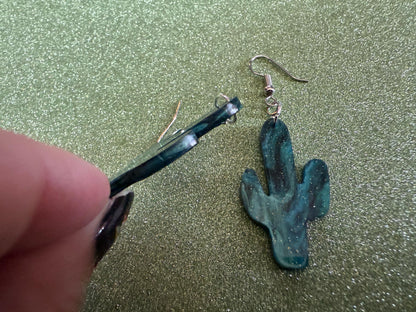 Cactus Earrings: Laser Cut Acrylic Palm Cacti, Sparkly Green Earrings, Plants, Tropical, Spiky Cactuses, Shiny, Best Gifts for Her/Him/Them