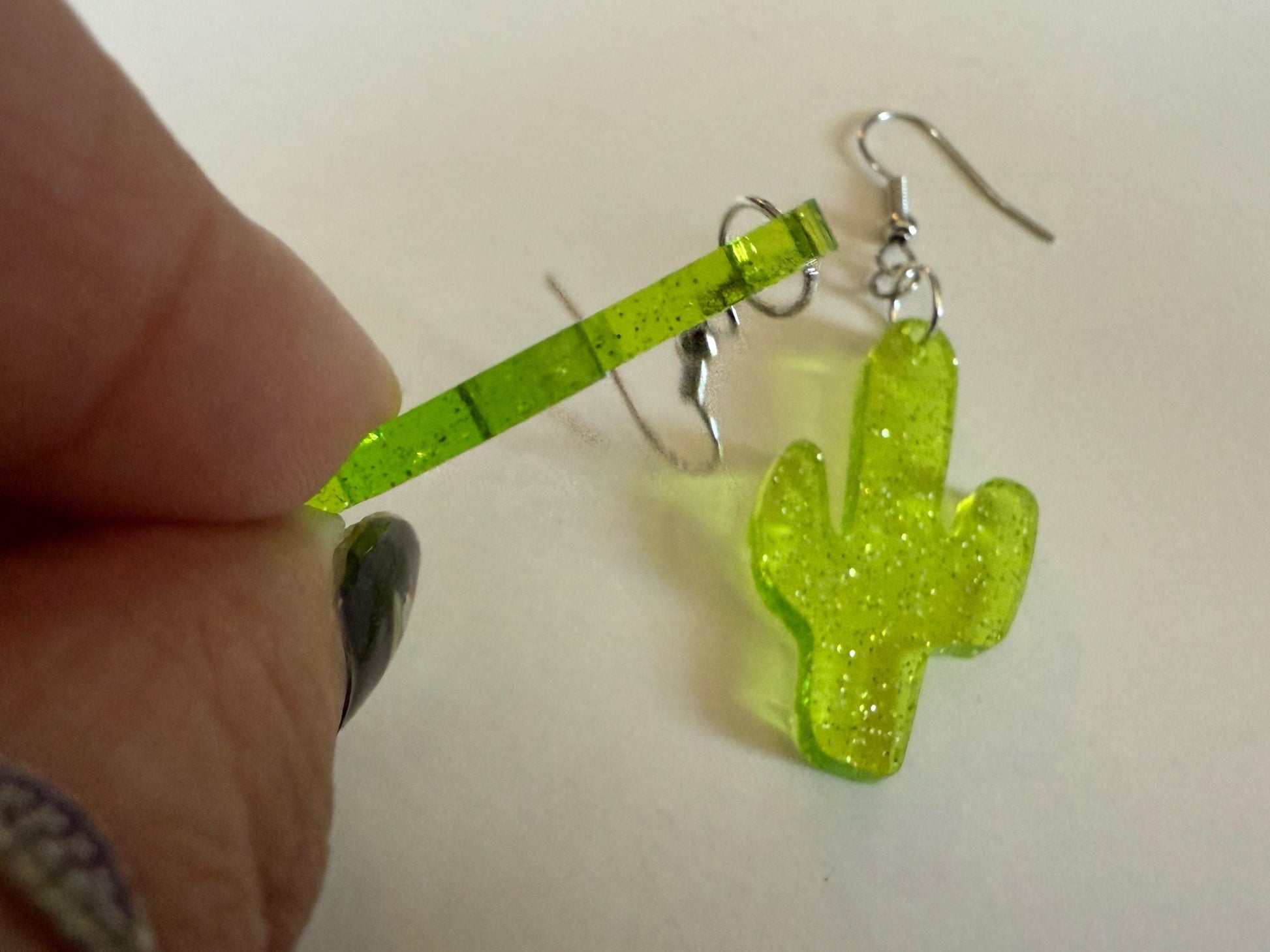Cactus Earrings: Laser Cut Acrylic Palm Cacti, Sparkly Green Earrings, Plants, Tropical, Spiky Cactuses, Shiny, Best Gifts for Her/Him/Them