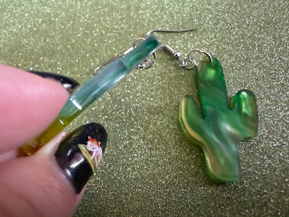 Cactus Earrings: Laser Cut Acrylic Palm Cacti, Sparkly Green Earrings, Plants, Tropical, Spiky Cactuses, Shiny, Best Gifts for Her/Him/Them