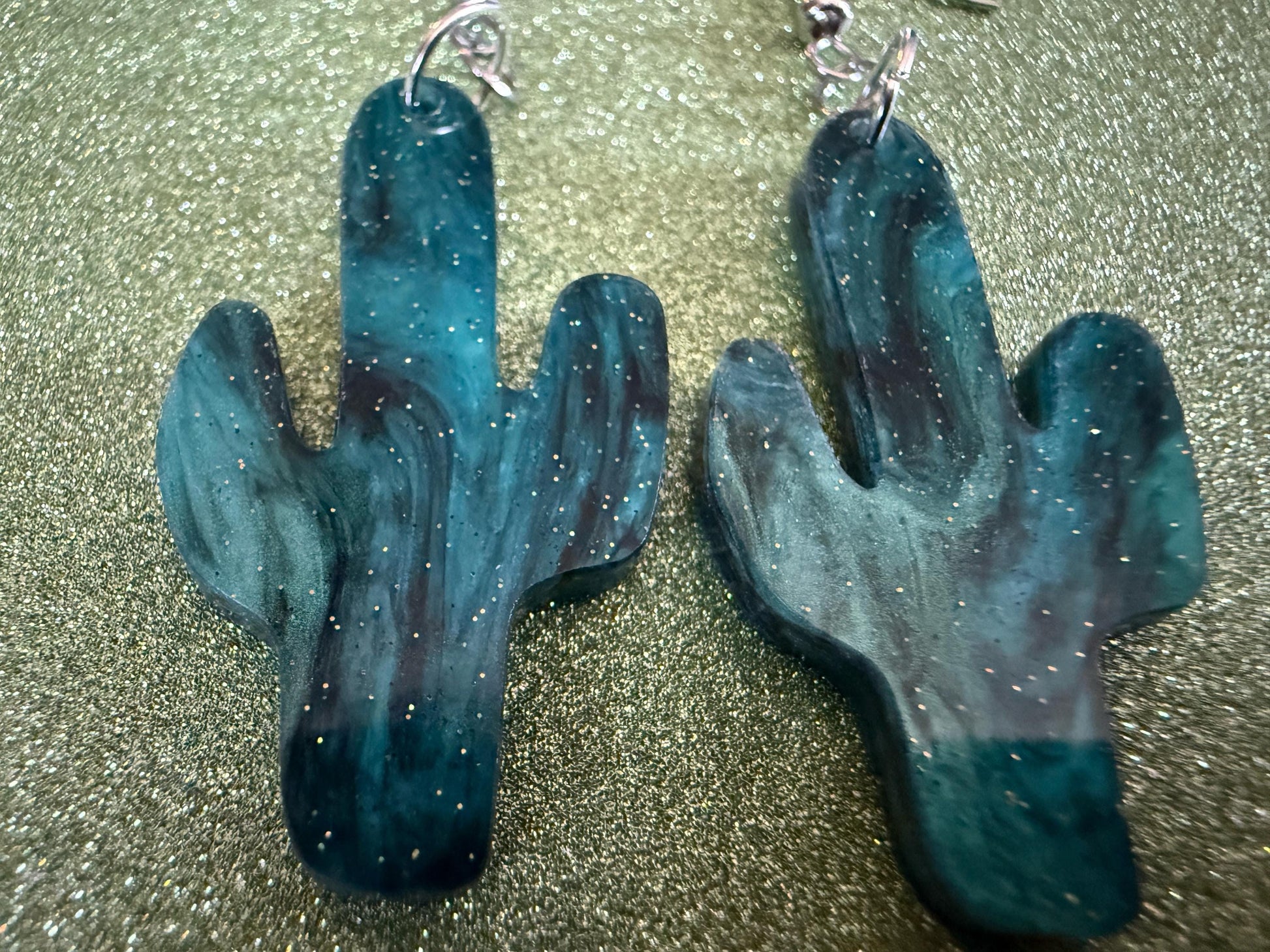 Cactus Earrings: Laser Cut Acrylic Palm Cacti, Sparkly Green Earrings, Plants, Tropical, Spiky Cactuses, Shiny, Best Gifts for Her/Him/Them