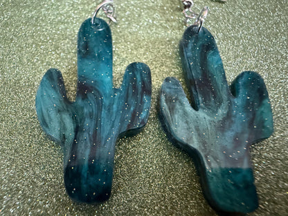 Cactus Earrings: Laser Cut Acrylic Palm Cacti, Sparkly Green Earrings, Plants, Tropical, Spiky Cactuses, Shiny, Best Gifts for Her/Him/Them