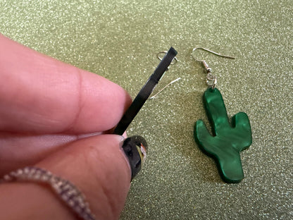 Cactus Earrings: Laser Cut Acrylic Palm Cacti, Sparkly Green Earrings, Plants, Tropical, Spiky Cactuses, Shiny, Best Gifts for Her/Him/Them