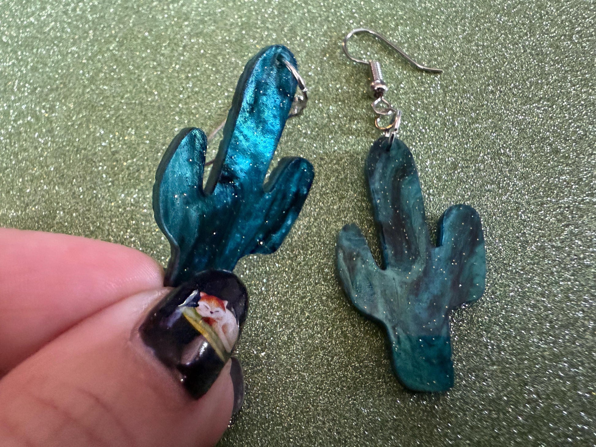 Cactus Earrings: Laser Cut Acrylic Palm Cacti, Sparkly Green Earrings, Plants, Tropical, Spiky Cactuses, Shiny, Best Gifts for Her/Him/Them