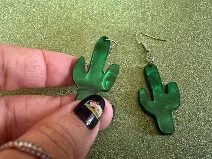 Cactus Earrings: Laser Cut Acrylic Palm Cacti, Sparkly Green Earrings, Plants, Tropical, Spiky Cactuses, Shiny, Best Gifts for Her/Him/Them