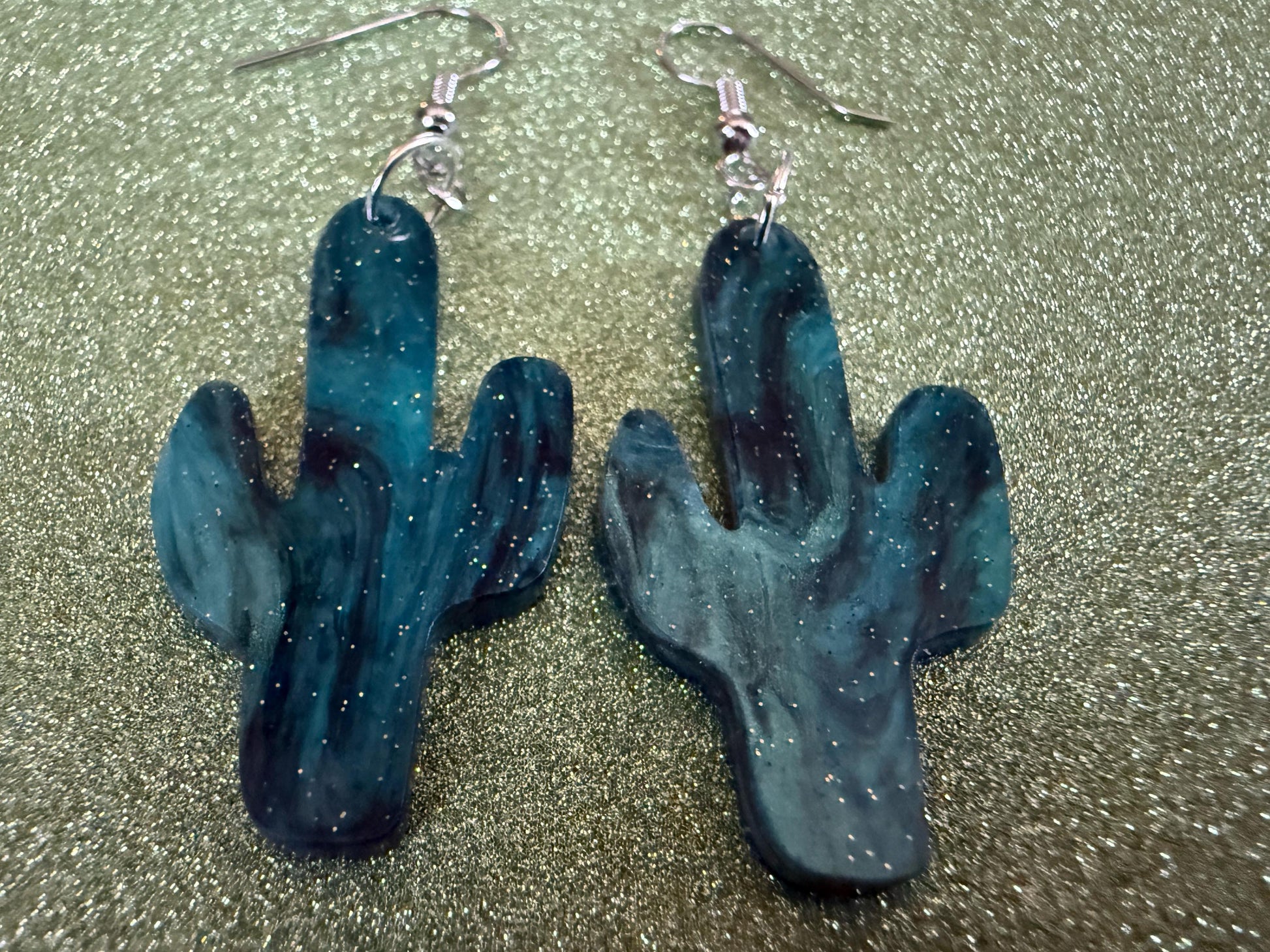 Cactus Earrings: Laser Cut Acrylic Palm Cacti, Sparkly Green Earrings, Plants, Tropical, Spiky Cactuses, Shiny, Best Gifts for Her/Him/Them